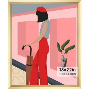GULETHUN 18x22 Picture Frame, Gold Poster Frame, Home Decor Natural Gallery Frames, Horizontal or Vertical Format, Sturdy, Plexiglass, Large Wall Decor, for Photos, Artworks, Posters
