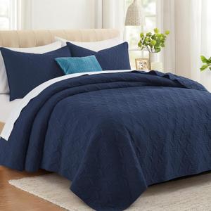 Lavsiry Navy Oversized California Cal King Size Quilt Bedding Set with Pillow Shams, Summer Lightweight Bedspread Coverlet, Soft Quilted Blanket Thin Comforter for All Seasons