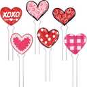 6 Pcs Valentine's Day Heart Planter Stakes Hollow Heart Garden Metal Stakes Sign Corrugated Plastic Valentine's Day Outdoor Decor for Indoor Outdoor Patio Plant Pot, Flower Bed(Red)