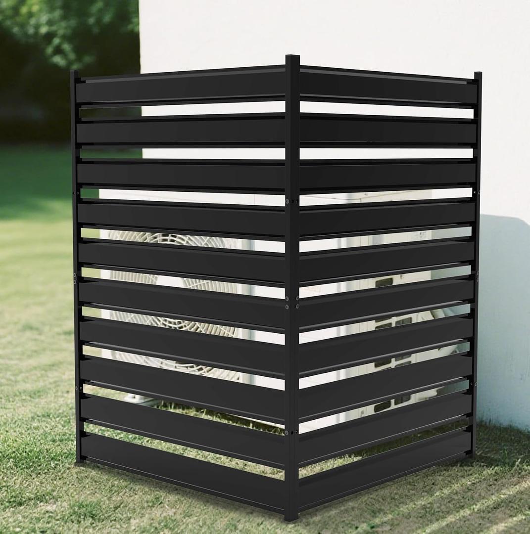 38" W x 48" H 2 Panels Air Conditioner Fence Screen, Metal Privacy Fence for Outside Unit, Pool Equipment Enclosure Trash Can Fence, No Dig Backyard Fencing for Outdoor