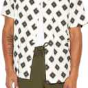 Forever 21 Men's Geo Print Rayon Shirt (Medium, Cream)