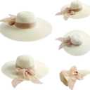 Lanzom Womens 5.7 Inches Big Bowknot Straw Hat Large Floppy Foldable Roll up Beach Cap Sun Hat UPF 50+