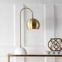 JONATHAN Y 23.5" Brass Gold and White Stephen Metal and Marble LED Table Lamp, Modern Arched Task Lamp for Living Room Bedroom Office, LED Bulb Included JYL6000A