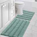 H.VERSAILTEX Bathroom Rugs Bath Rug Set 2 Piece Bathroom Contour Rug Toilet Mat Sets Non Slip Contour Bath Rug Ultra Thick Water Absorbent Striped Bath Mats(20" x 32" Plus 20" x 20" U, Eggshell Blue)