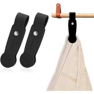 2 Pcs Strong Magnetic Towel Clips for Kitchen, Waterproof Silicone Towel Holder, Multi-Purpose Towel Holder for Bathroom, Kitchen, Outdoor Use (Black)