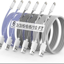 Pack Of 4 iPhone Charger 6Pack(3/3/6/6/6/10FT) Apple MFi Certified Fast Charging Lightning Cable iPhone Charger Cord Nylon Braided for iPhone 14 13/12/11 Pro Max/XS MAX/XR/XS/X/8/7/Plus/6S iPad and More