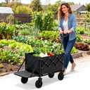 Small Collapsible Wagon with Extended Tailgate, Wagons Carts Folding with 300lbs Capacity, Lightweight Portable Utility Wagon Cart for Shopping Camping Sports Garden(Black)
