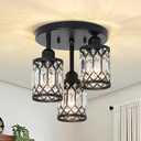 PAUFUL Semi Flush Mount Ceiling Light,3-Light Modern Crystal Close to Ceiling Light Fixtures, Black Kitchen Light Fixtures with Clear Crystal Shade,Hallway Light Fixtures for Hallway Bedroom Bathroom