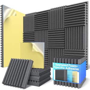 36 Pack Sound Proof Foam Panels For Walls 2x12x12 Self-Adhesive Acoustic Wall Panel High Density,Foam Adhesive Soundproof Wall Panel,Acoustic Panels Sound Absorbing for Studio Gaming Room-Black