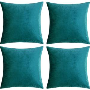 GIGIZAZA Decorative Throw Pillow Covers 18 x 18,Teal Peacock Green Soft Pillow Covers Velvet,Set of 4 Decor Square Cushion Covers
