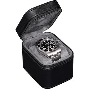 ROTHWELL Single Watch Travel Case | Compact PU Leather Protective Box with Microsuede Interior | Fits Watches & Smartwatches Up to 55mm (Black/Grey)