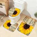 AZHM 4pcs Shower Curtain Sets with Rugs Sunflower Bathroom Set Decor Inspirational Quotes Bathroom Curtains Shower Set with Rugs and Accessories