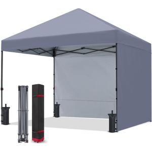 COOSHADE Pop Up Canopy Tent 8x8 with 2 Sidewalls, Outdoor Shade Instant Canopy Tents(Grey) (Gray)