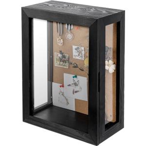 MyGift 11 x 15 Inch Wall Mounted Solid Wood Shadow Box with Vintage Coal Black Finish and Cork Backing, Premium Clear Acrylic Viewing Panels, and Hinged Door Magnetic Closure
