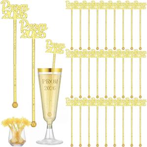 Reallnaive 30 Pcs Prom 2026 Graduation Swizzle Sticks 6 Inch College 2026 Prom Reusable Plastic Cocktail Drink Sticks for Class of 2026 Graduation Party Supplies Decoration
