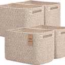 Storage Baskets for Organizing, 4 Pack Baskets for Shelves, Decorative Storage Bins for Shelves, Cotton Rope Storage Basket with Handles, Woven Basket for Storage, 13''Lx8.7''Wx7.9''H, Brown