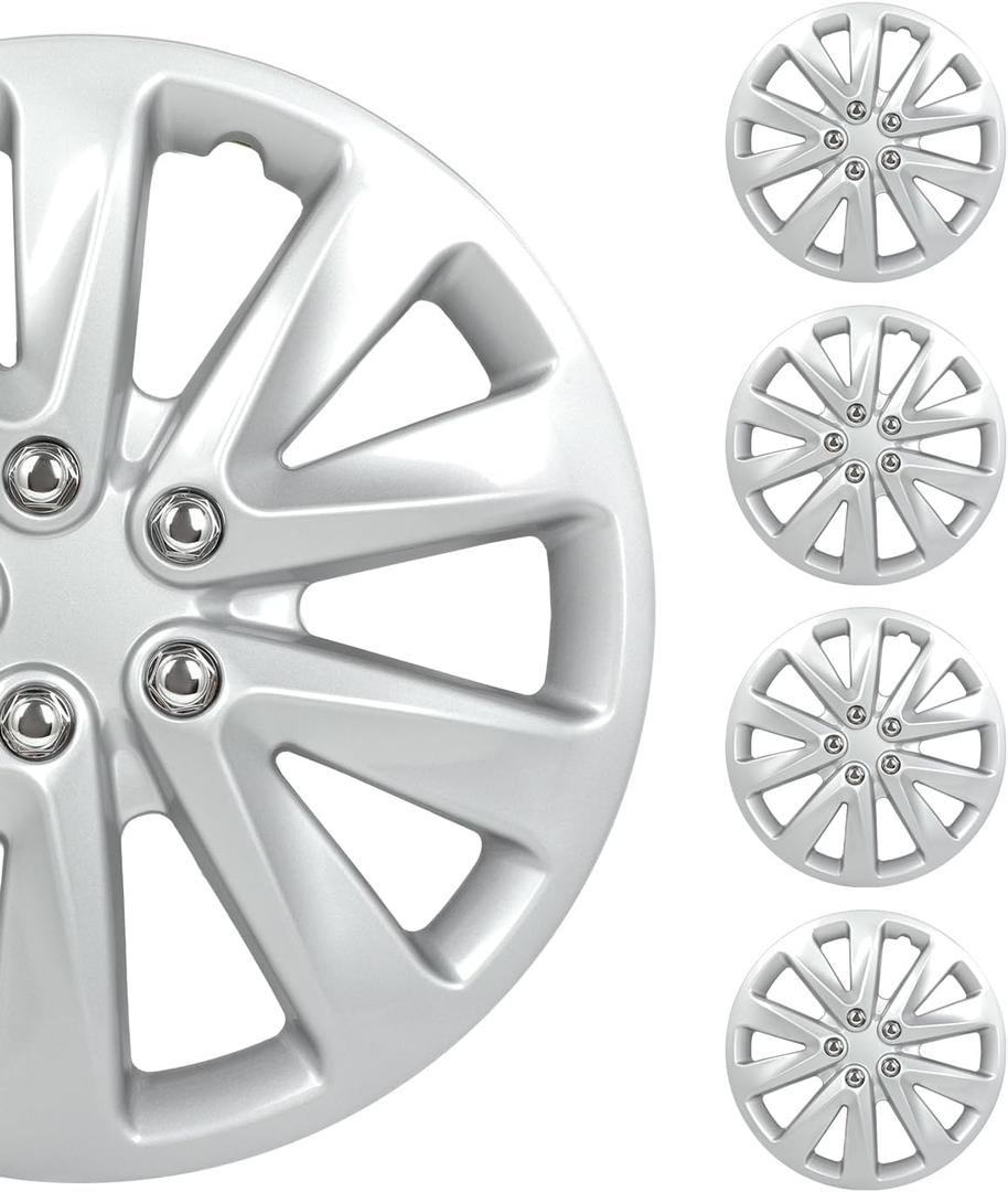 SCITOO(16-Inch) Snap On Hubcap Auto Tire Replacement Exterior Cap Snap On Cars, Trucks, SUVs Silver Wheel Cover Set of 4 Pieces