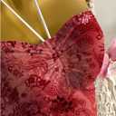 Women's Floral Print Halter Top Sweetheart Neck Ruched Tie Back Slim Fit Crop Tops (Red, S)