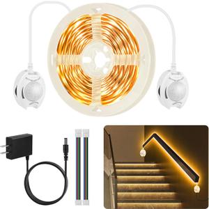 Under Bed Lights Dual Motion Sensor Light Indoor, 19.69Ft Warm White Motion Activated LED Strip Lights Two End Sensor, 12V Dimmable Motion Sensor LED Strip Night Light for Bedside Cabinet Stair Closet