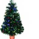 32 inch Green Pre-lit Small Fiber Optic Christmas Tabletop Tree with Gold Pot and Adaptor