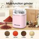 Hermolante Herb and Spice Grinder, 200W Electric With Stainless Steel Blade, Cleaning Brush - Compact Size 5.11in (Pink)