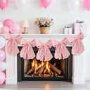 1Pcs Pink Bow Garland Banner for Coquette Birthday Decorations, 5Ft Pre-Strung Bow Swirl Garland, Hanging Bow Decoration for Girls, Baby Shower, Table Decor, Wedding, Bachelorette, Bridal Shower
