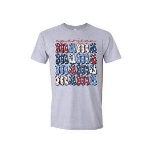 Retro American Mama Bow USA Flag 4th of July Patriotic Mom shirt, Size 2 XL, Grey