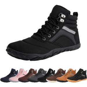 Womens Mens Winter Barefoot Boots Warm Minimalist Wide Toe Box Snow Boots Zero Drop Sole Outdoor Water Resistant Ankle Booties (10 Women/8.5 Men, Black)