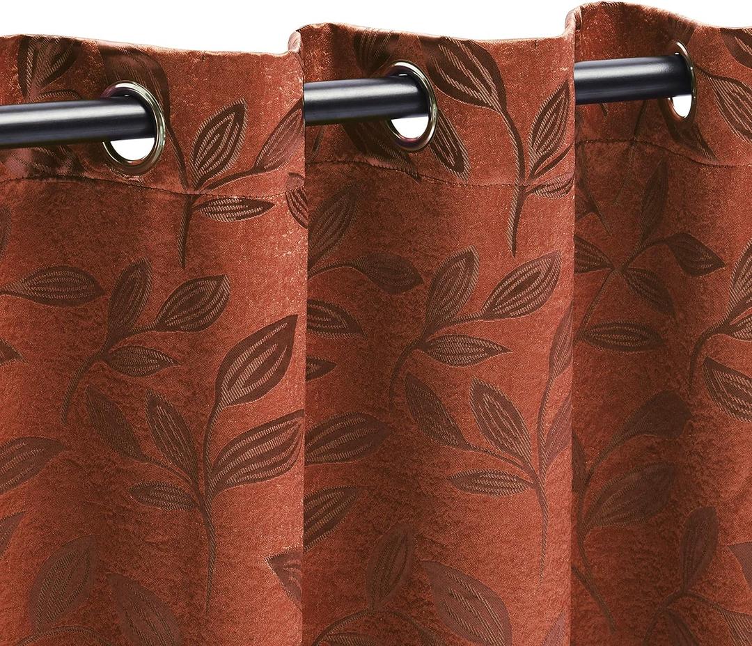 BNM Room Darkening Blackout Curtain Panels with 8 Grommets, Perfect Drapes for Kitchen, Bedroom or Living Room Windows, Modern Boho Leaves Blackout Curtains, Set of 2, 52" x 96", Antique Copper