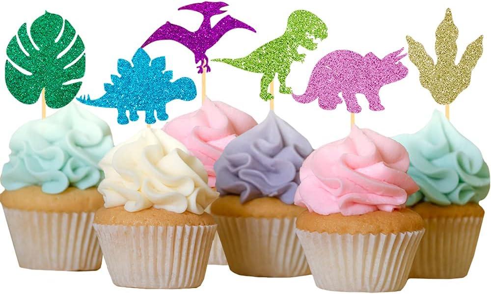 24Pcs Dinosaur Cupcake Toppers, Dino Cake Decorations Boys Kids Birthday Party Dino Theme Party Decorations Picks for Cute Baby Shower Party Supplies (Mixed 1)