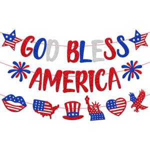 Independence Day Decoration God Bless America Banner | Happy 4th of July Banner Red White Blue Patriotic America's Birthday National Day Freedom Liberty theme Party Decor