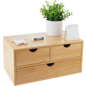 Bamboo Desk Organizer With Drawers Countertop Drawers Counter Storage Box Corner Desk Organizer for Home Office No Assembly Required (3 Drawers)