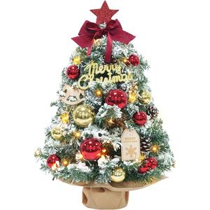 Tabletop Christmas Tree, 24inch/2ft Mini Christmas Tree, Tabletop Small Xmas Tree for Holiday Indoor DIY Christmas Decoration (Red White)