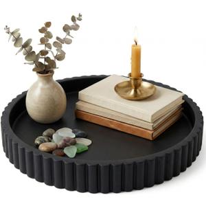 OAKOA Concrete Black Tray for Coffee Table - Round Black Decorative Tray for Table Decor - Bandejas Decorativas para La Sala - Coffee Table Centerpiece