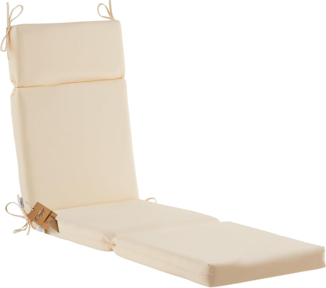 Outdoor Chasie Lounge Tufted Thick Cushion with Ties,Replacement Wicker Chair Cushion for Paito Fruniture,72x21x3inches,All Weather,Beige