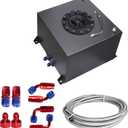 Universal 5 Gallon 20L Fuel Cell Tank Polished Aluminum Black with Cap/Level Sender/12FT Oil Feed Line