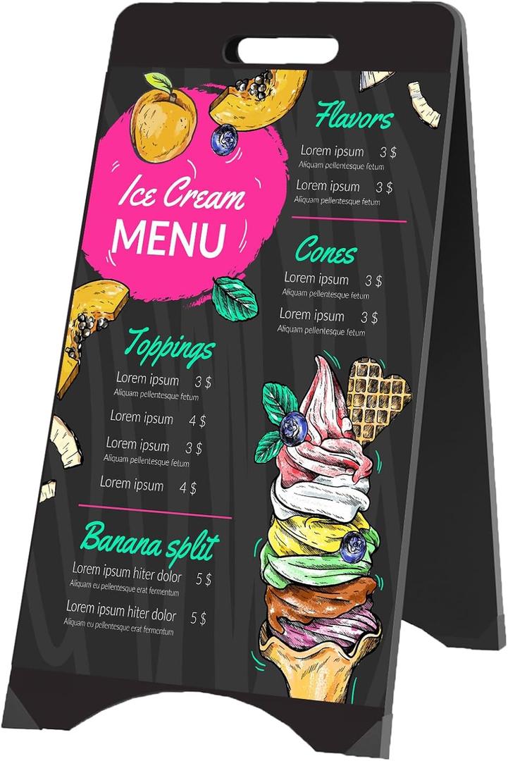 A-Frame Chalkboard Sign 15 x 30 Double Sided Displays Floor Standing Chalkboard Sturdy Sidewalk Sign Sandwich Board Foldable Standing Outdoor Blackboard for Restaurant, Wedding, Business, Black 