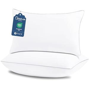 CozyLux Soft Supportive Bed Pillows for Side and Back Sleepers, Oeko-Tex Certified Down Alternative Filling, Hotel Quality Fluffy Sleeping Pillow, White, Queen - 18" x 28", 1 Pack
