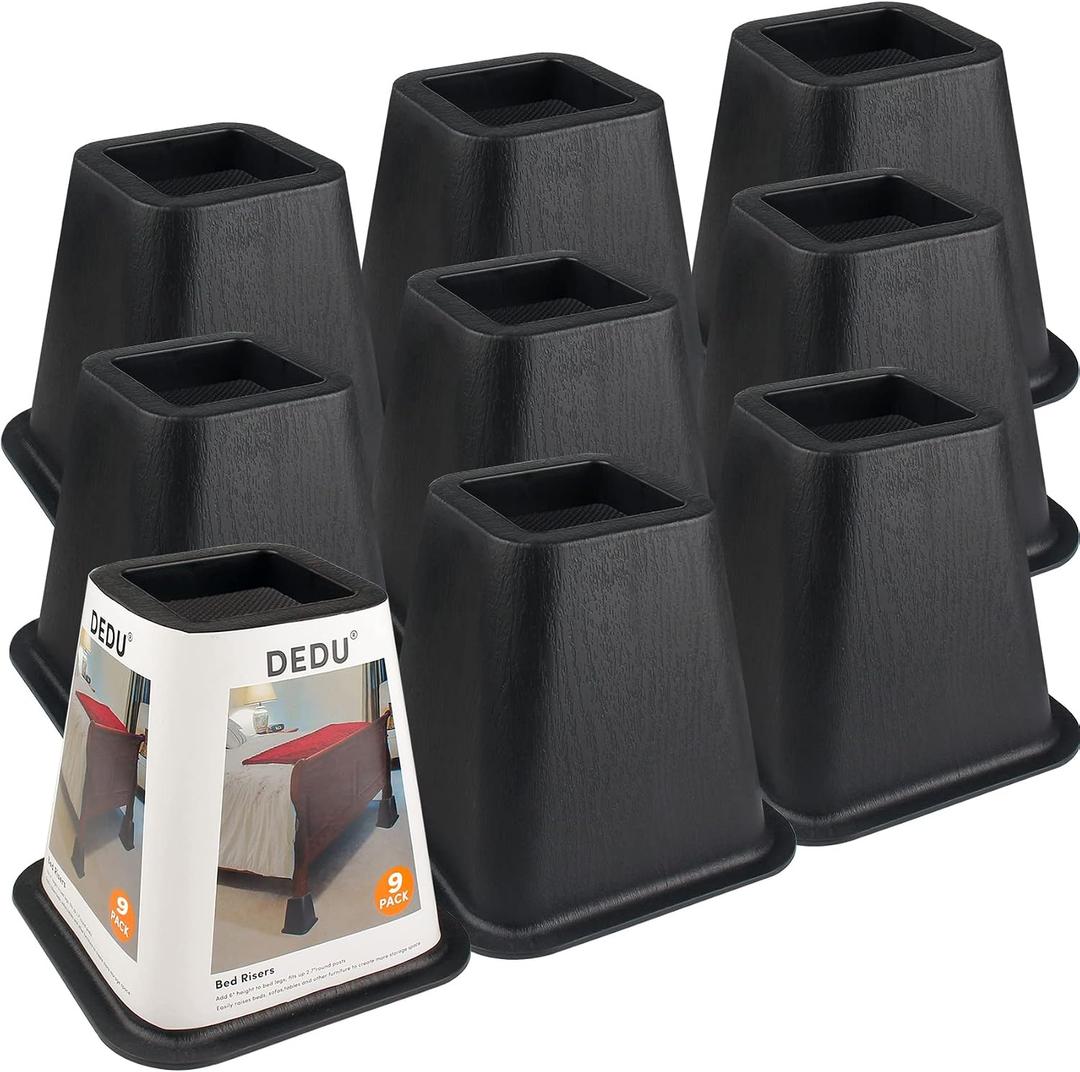 DEDU Bed Risers 6 Inch Heavy Duty 9 Pack, Furniture Risers for Sofas Oversized, Bed Furniture Risers with Non-Slip Pad Supports Up to 2200 Lbs for Bed, Couch, Desk, Chair (Black)