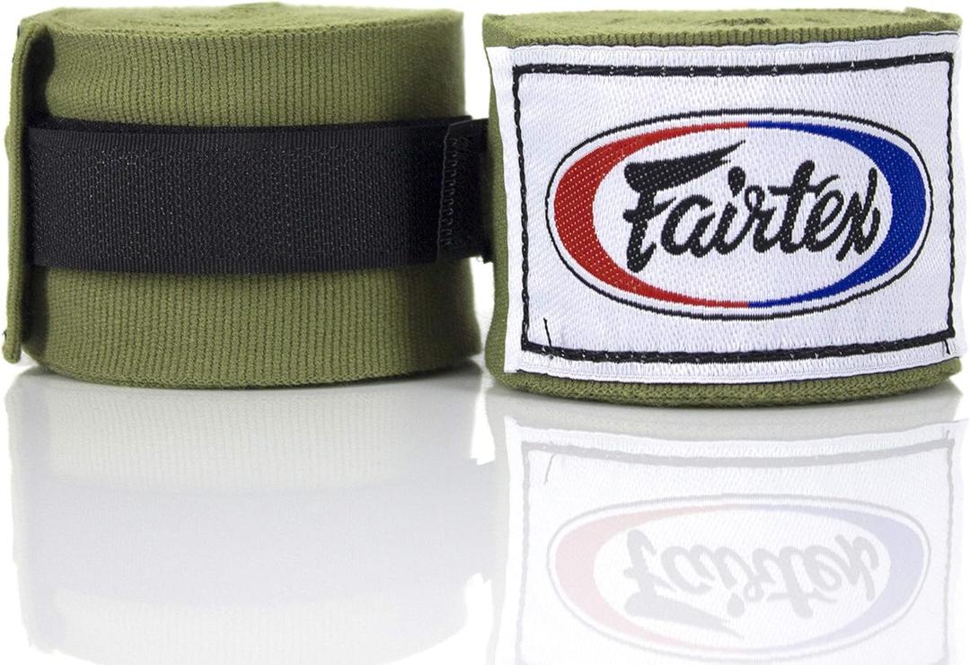 Fairtex HW2 Elastic Cotton Handwraps, 120' and 180" Full Length Hand Wraps-Many Colors (Olive Green)