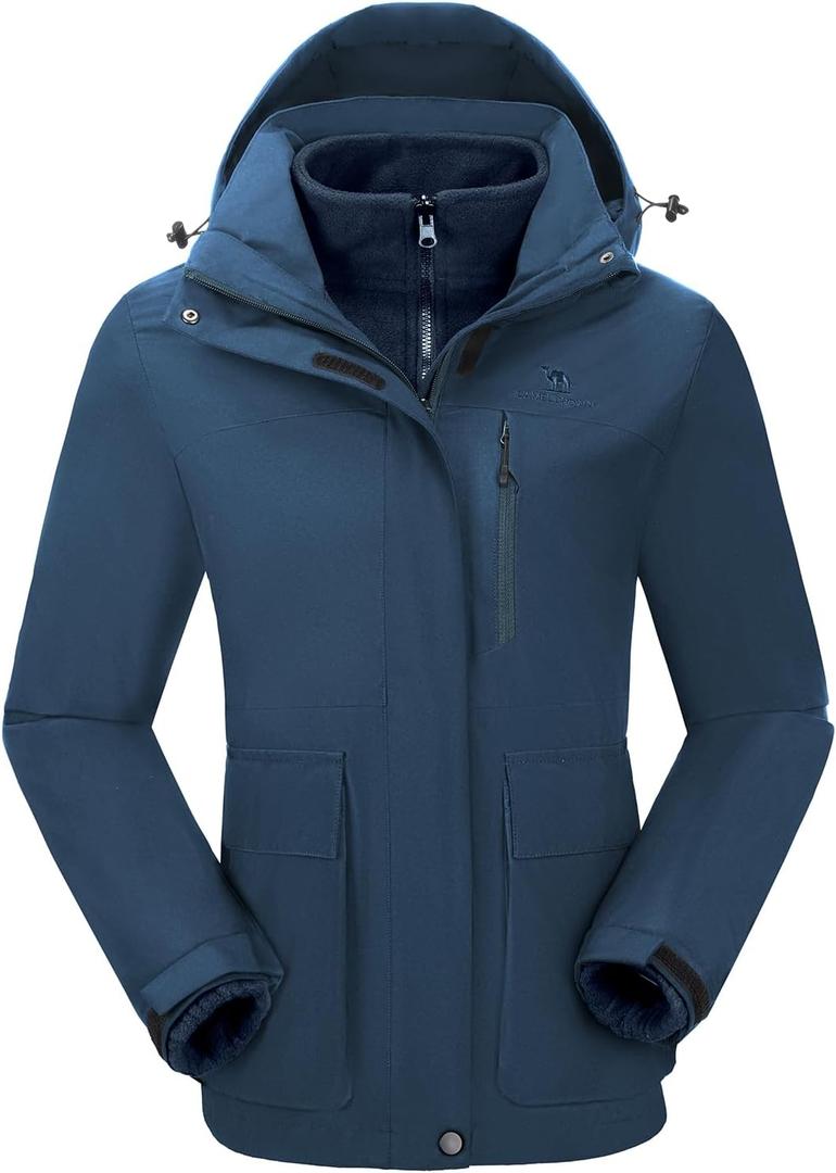 CAMELSPORTS Womens Ski Jackets Waterproof Fleece Snow Coat 3 in 1 Snowboarding Jackets Winter Warm Windbreaker Raincoat (Medium, Blue )
