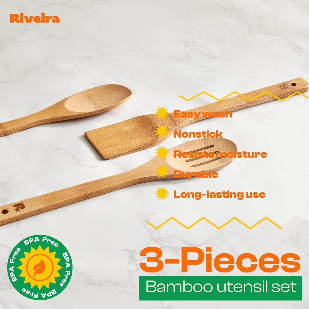 Riviera maple wooden spoons utensils set, 3 pack