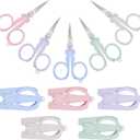 Lanties 10 Pcs Pastel Mini Folding Scissors with Safety Cap Small Stainless Steel Telescopic Little Travel Badge Reel Scissors Portable Tiny Cutter for Nurse, School, Home, Cutting