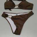 Fanuerg Women's Halter V Neck Bikini Sets Ring Linked Two Piece Swimsuit Cheeky Swim Bathing Suit 2025 (Medium, Brown)