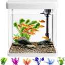 PINVNBY Small Fish Tank, 2 Gallon Glass Aquarium Starter Kits with 6 PCS Plastic Plants, Betta Fish Tank for Shrimp Guppy Jellyfish Goldfish Beta, Room Decor Desktop