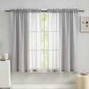 Home Brilliant Striped Curtains Sheer Small Window Voile Panels for Bedroom Curtain, Set of 2, 54 Inch x 45 Inch, Light Grey