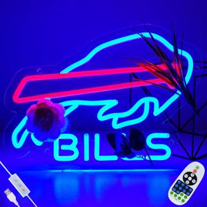 Buffalo Football Neon Signs Led Sign for Wall Decor Rugby Team Light Up Sign Suitable for Man Cave Office Bar Pub Wall Art Gifts for Teen BoysRemote Control