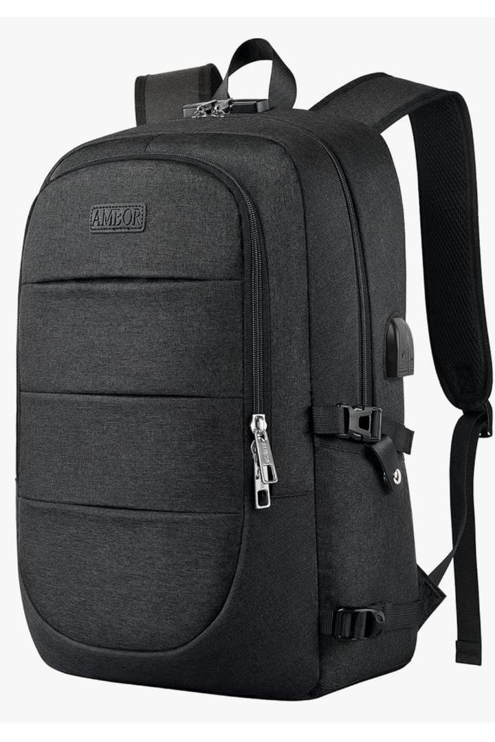 AMBOR Travel Laptop Backpack for Ｍen, 15.6-17.3 inch Laptop Backpack for School, Anti Theft Business Work Backpack with USB Charging Port, Water Resistant College Computer Bag for Men & Women, Black