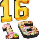 Paready 13.78'' Fillable Cardboard Number 16 for Charcuterie, Gold Black Number 16 Tray, Food Fillable Numbers 16 Box Flower Candy Cupcakes Container for 16th Anniversary Birthday Party Decoration