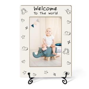 3 x TNVDFNBR Welcome to The World Baby Photo Frame with Iron Stand, New Mom Expecting Parents to Be Keepsake Gifts, Newborn Picture Frame for Tabletop or Desktop Display